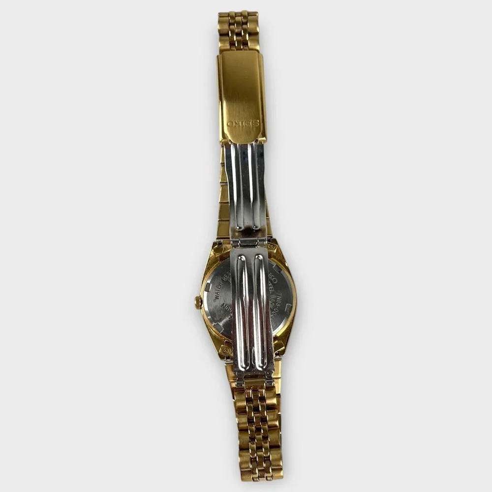 Vintage Seiko Quartz Gold Tone Day Date Black Dial Women's Watch - Picture 5 of 7